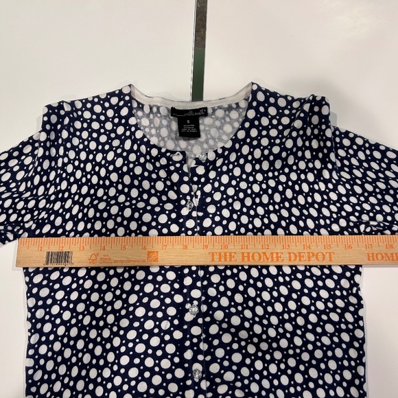 Blue White Polka Dot 3/4 Sleeve Stretchy Cotton Knit Top - Picture 4 of 8
